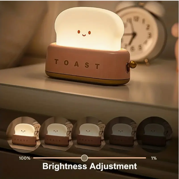 Toaster Lamp, Rechargeable Small Lamp Desk Decor with Smile Face Toast Bread Cute Toaster Shape Room Decor Night Light for Bedroom, Bedside, Living Room, Dining, Desk Decorations, Gift