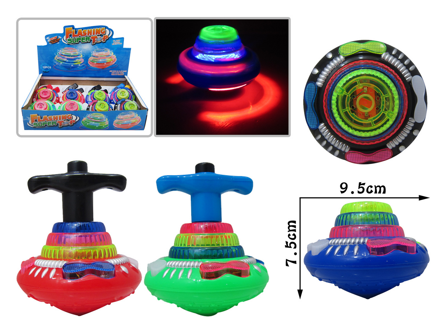 12 Spinning Top with Lights & Music Light Up Peg Tops LED Spin Toys (Multicolor)