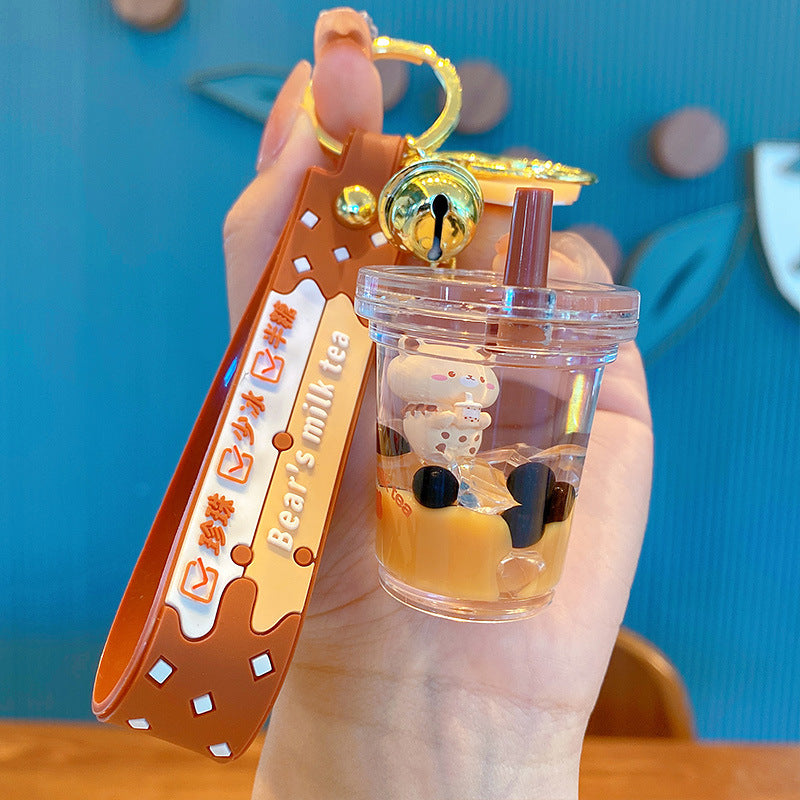 Quicksand Key Chain Into Oil Pearl Milk Tea Floating Small Milk Bear Liquid Bottle Pendant Couple Gift Bag Pendant Female, Bag Charms, Car Pendants, Birthday Gifts, Party Favors, Holiday Gifts, Hanging Wall Decor, Jewelry Accessories