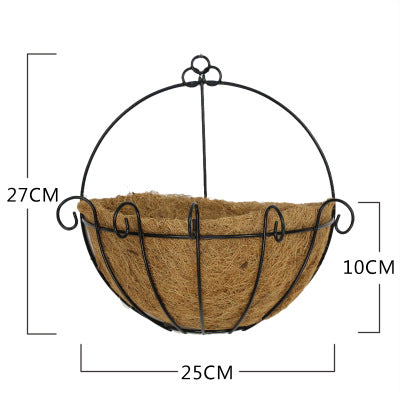 Metal Wall Hanging Planter Basket with Coconut Liner, 10inch Half-Round Wall Mount Wire Plant Holder with Decorative Hooks, for Indoor Outdoor Garden Wall Porch and Balcony (1pcs)