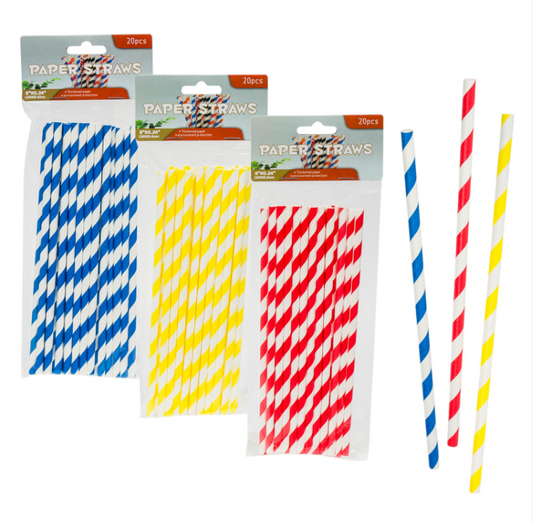 3Pack-20pcs Paper Straws-3 Assorted Colors