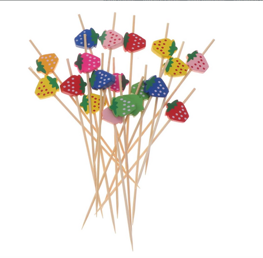 100 Pieces Cocktail Picks Fruit Picks Bamboo Cocktail Pins Cake Toppers