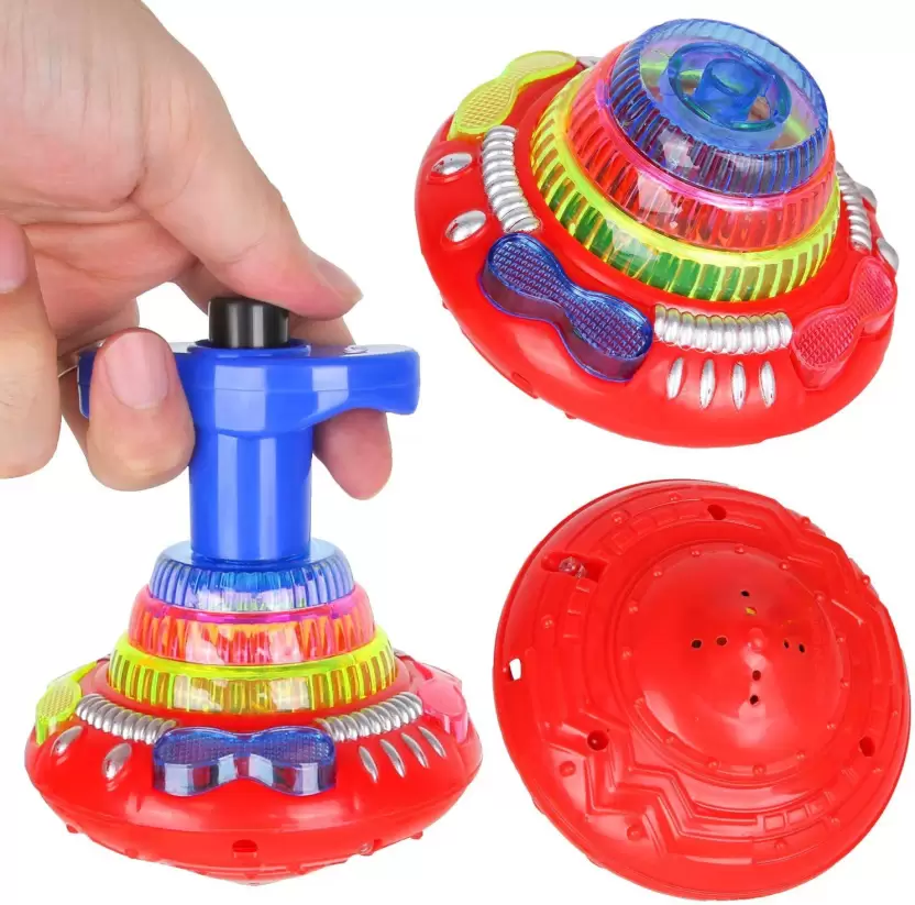 12 Spinning Top with Lights & Music Light Up Peg Tops LED Spin Toys (Multicolor)