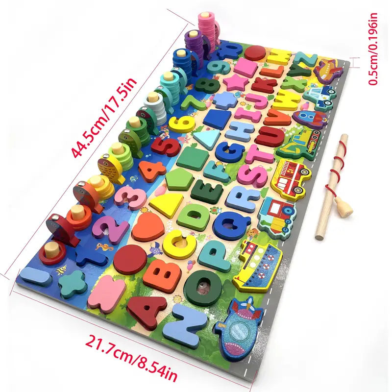 Children's Preschool Number Letter Traffic Fishing Busy Board Math Toy Wooden