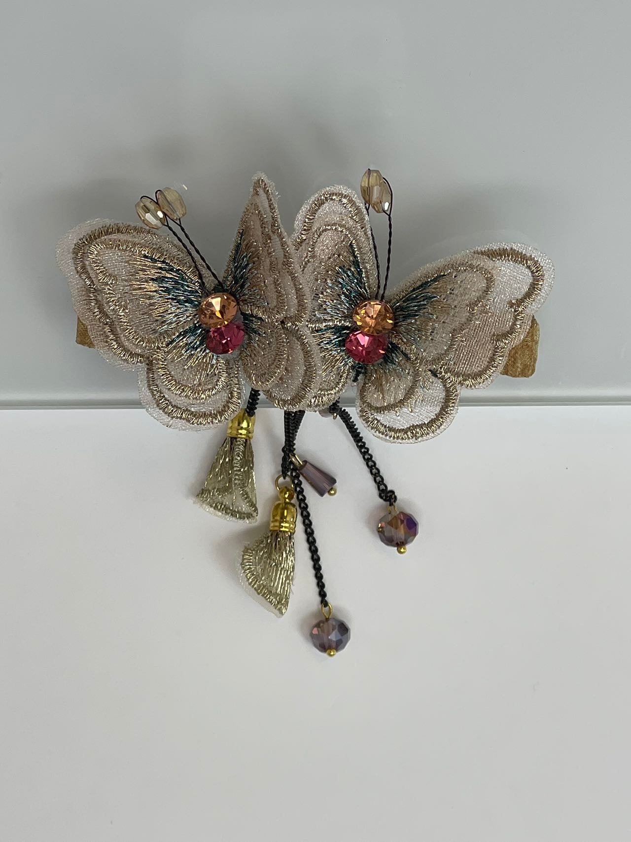Butterfly & Tassel Decor Hair Clip Embroidered French Barrette Elegant Headwear Bridal Wedding Hair Accessory