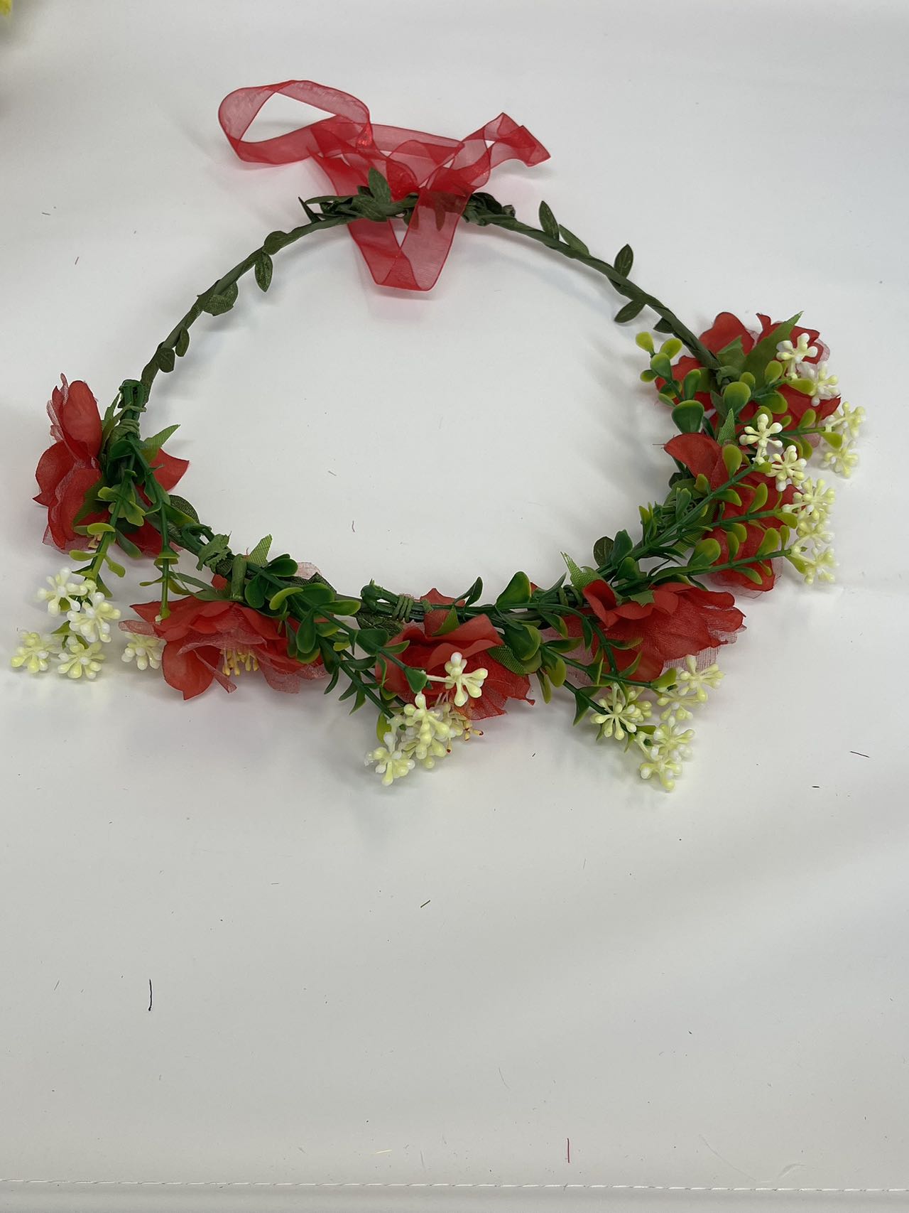 Camellia Rose Flower Decor Hair Bnad Flower Crown Hair Wreath Garland Headband Headpiece with Ribbon Festival Wedding Party Supplies