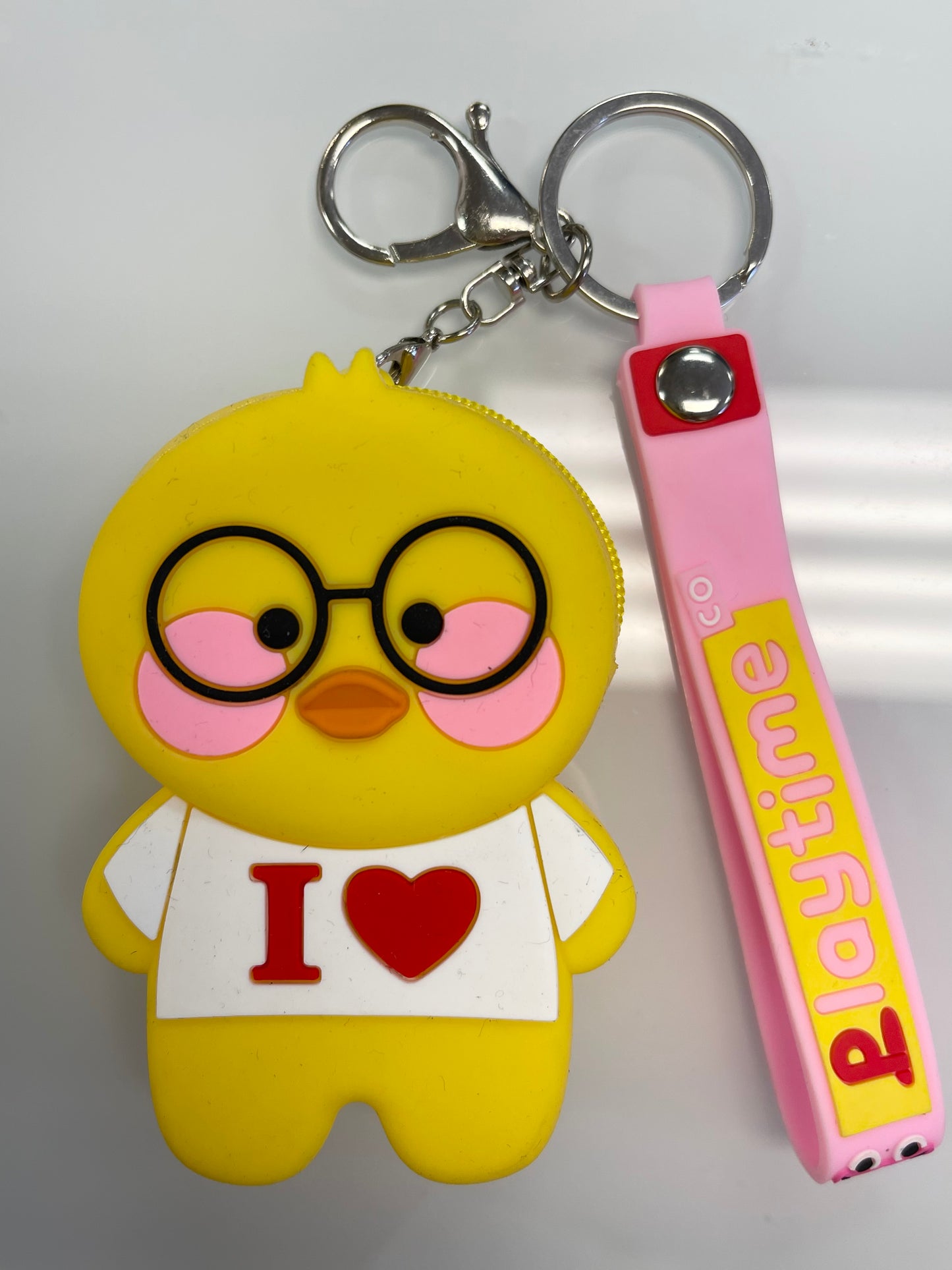 Wallet Keychain Wristlet for Women, Silicone Cute Cartoon Duck Keychain Coin Purse Cute Animal Purse Bag  for Women Men Kids