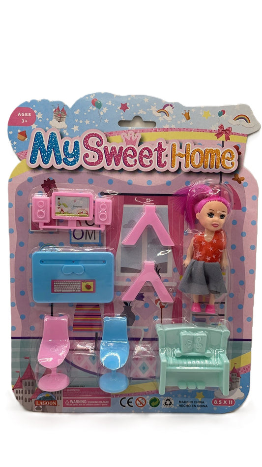 MY SWEET HOME Play Set W/4" Doll on Blister Card 8pcs set