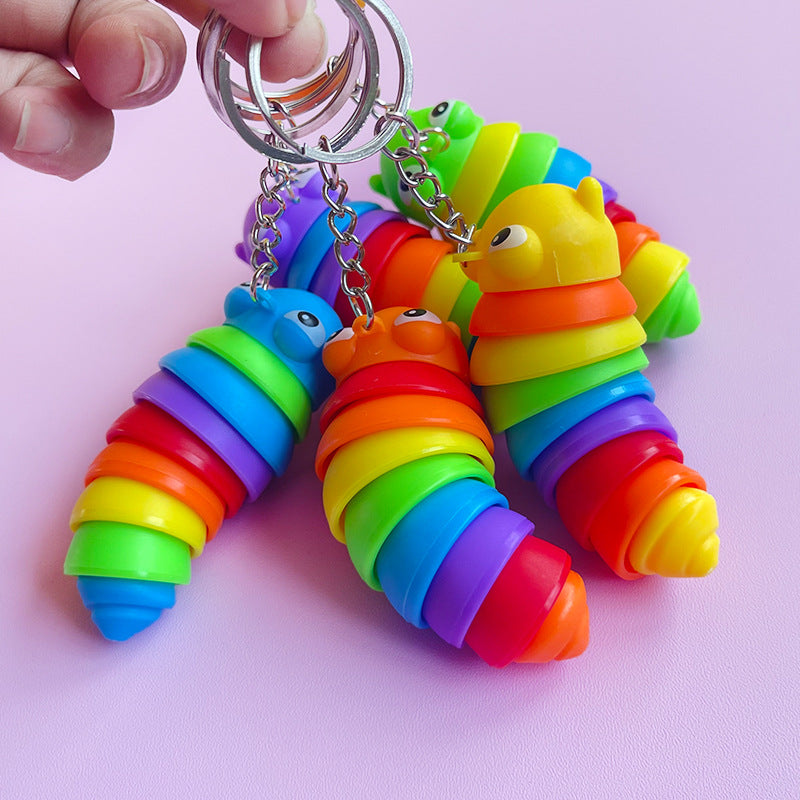 6/12pcs Mini Cute Big Eye Caterpillar Fidget Keychain Toys Stress Reliever For Kids & Adult