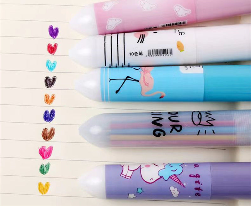 0.7mm 10-in-1 Multicolor Ballpoint Pen 10 Colors Cute Cartoon