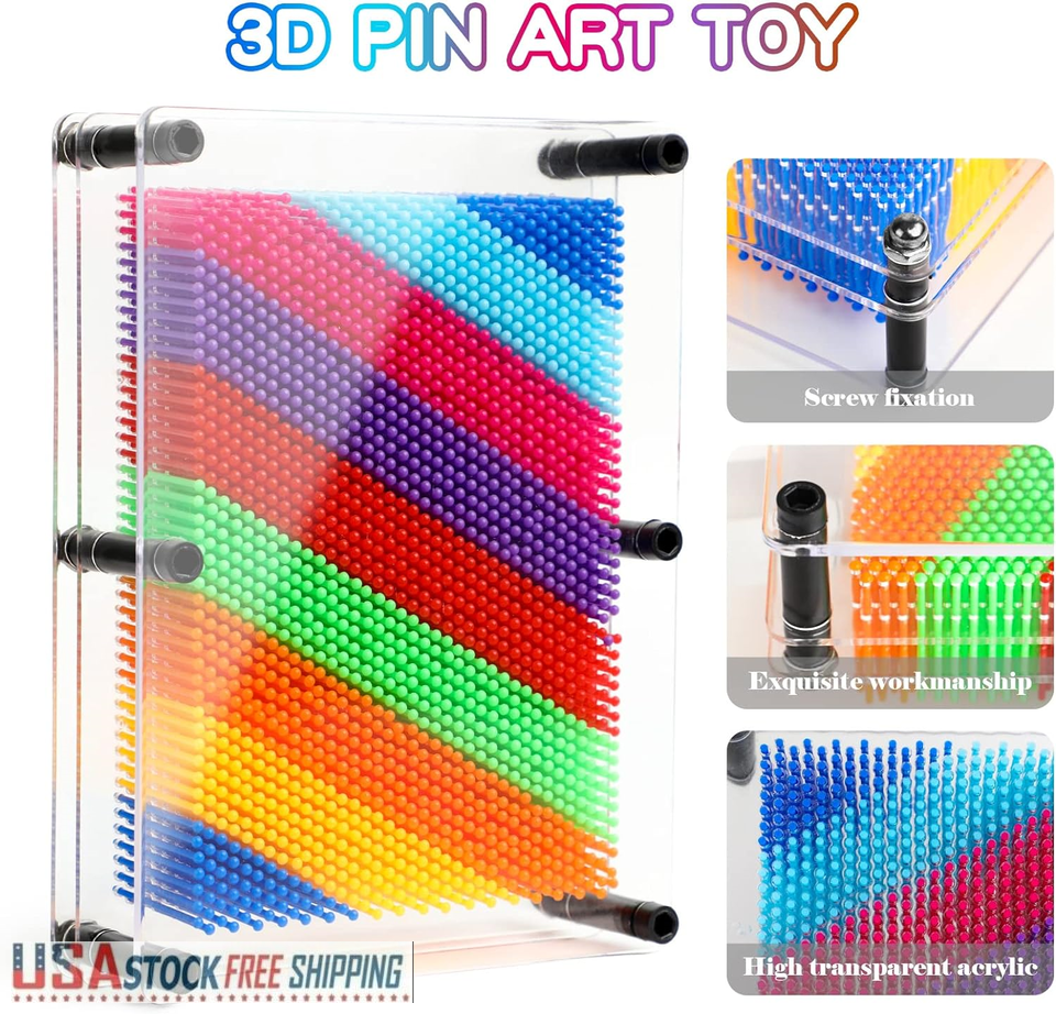 8in x 6in Classic 3D Pin Art Board Toy Sculpture Unique Sensory Toys for Age 3+