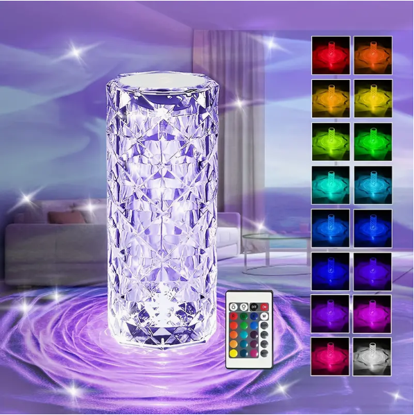 16 Colors RGB Crystal Rose Desk Lamp, Touch And Remote Control, USB Charging, USB Dimmable Desk Lamp, Romantic Atmosphere Light, Christmas Gift, Halloween Gift