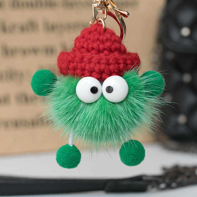 Lovely Small Briquettes Mink Fur Ball, Cute Elf Bag Ornaments, Portable Car Key Chain Mobile Phone Pendant