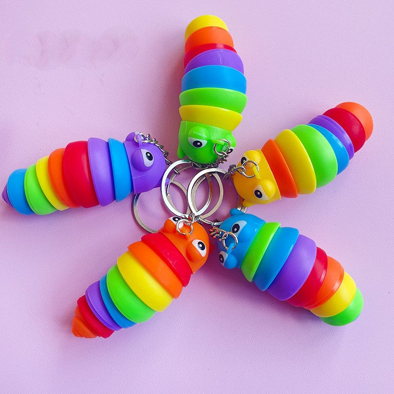 6/12pcs Mini Cute Big Eye Caterpillar Fidget Keychain Toys Stress Reliever For Kids & Adult
