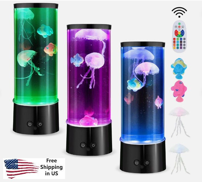 NEW LED Jellyfish Clownfish Lamp 16-Color Aquarium Mood Night Light USB Black