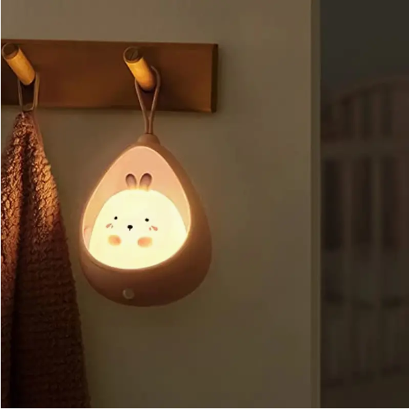 Smart Night Light Motion Sensor Warm Light USB Chargeable Cute Animal LED Desk Lamp Gifts Silicone Wall Lights For Bedroom Pink Rabbit