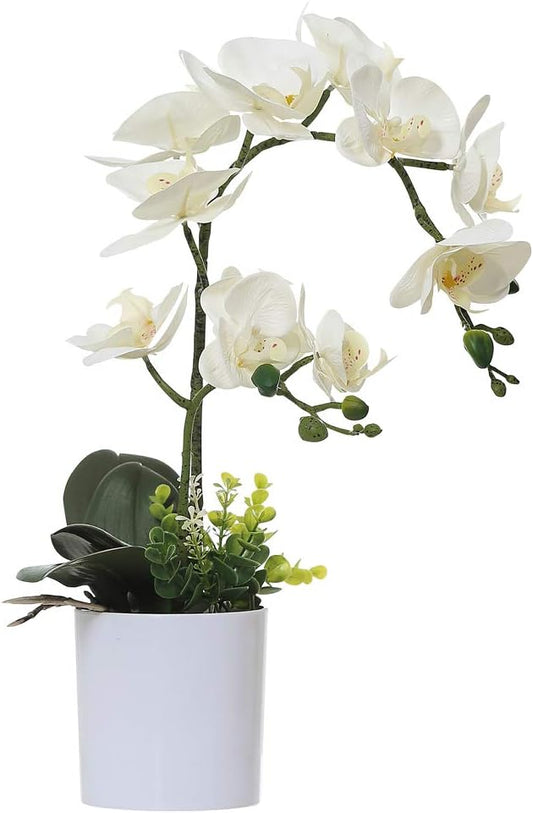 Olrla White Orchid Artificial Flower in Pot, Faux Butterfly Orchids Plant and Flower for Wedding Party Garden Home Office Indoor Decoration