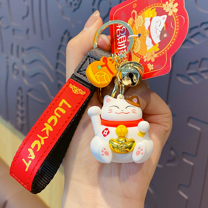 Keychain Cartoon Lucky Cat And Flower Pendant Keyring Car Key Chain Key Holder Handbag Purse Charm, Gift Ideas For Her
