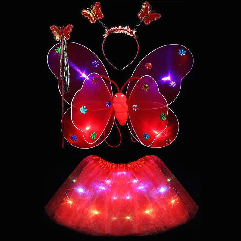 Light up Fairy Butterfly Costume Light up Tutus Skirt Butterfly Wand and Headband LED Fairy Dress for Girls Toddler Princess Dress up