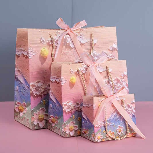 Pink Gift Bags with Handle  Oil Painting Style