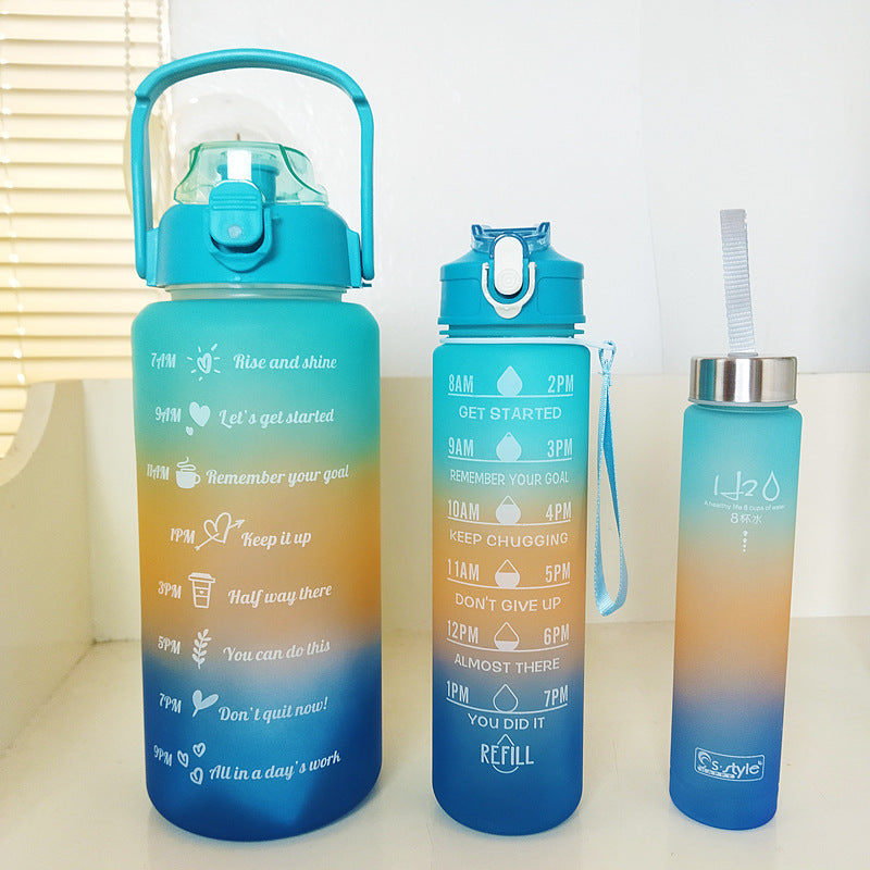 3pack 64OZ 26oz 9oz Water Bottles Set Sports, BPA Free, Leak-proof Inspirational Water Bottle Cups with Drinking Time Straw, Fitness Bottle for Family, Office, Gym Outdoor Travel