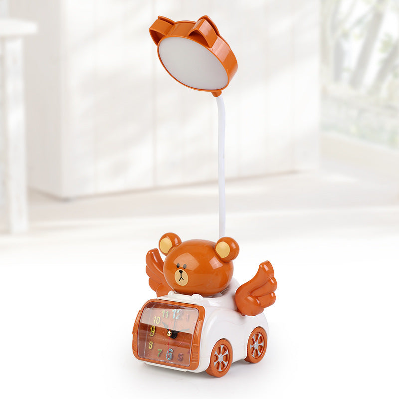 Cute Animal Alarm Clock USB Rechargeable Desktop Lamp - Reading Night Light With Make-Up Mirror