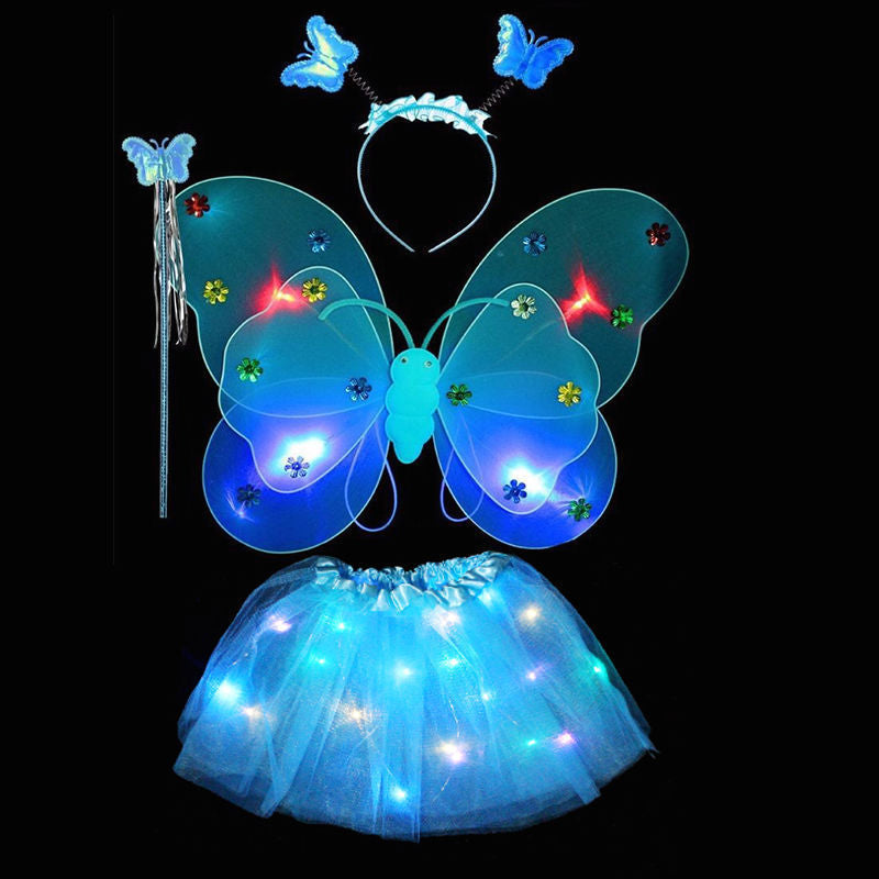 Light up Fairy Butterfly Costume Light up Tutus Skirt Butterfly Wand and Headband LED Fairy Dress for Girls Toddler Princess Dress up