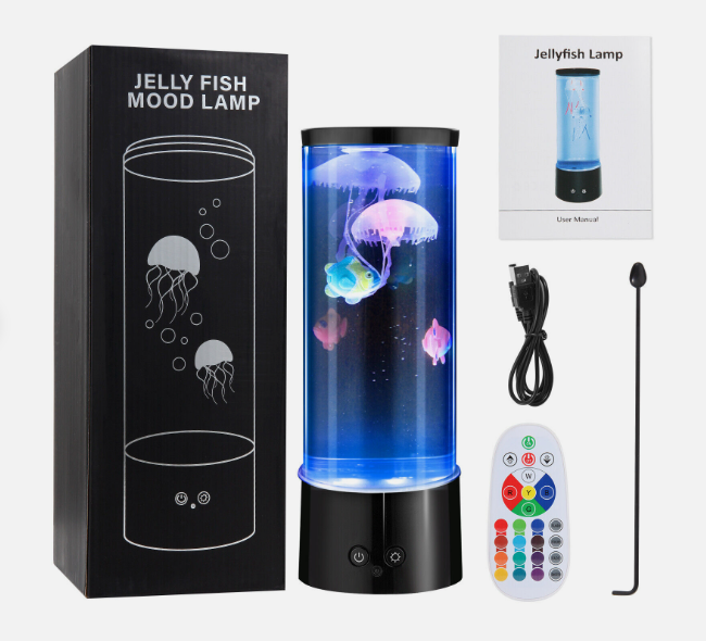 NEW LED Jellyfish Clownfish Lamp 16-Color Aquarium Mood Night Light USB Black