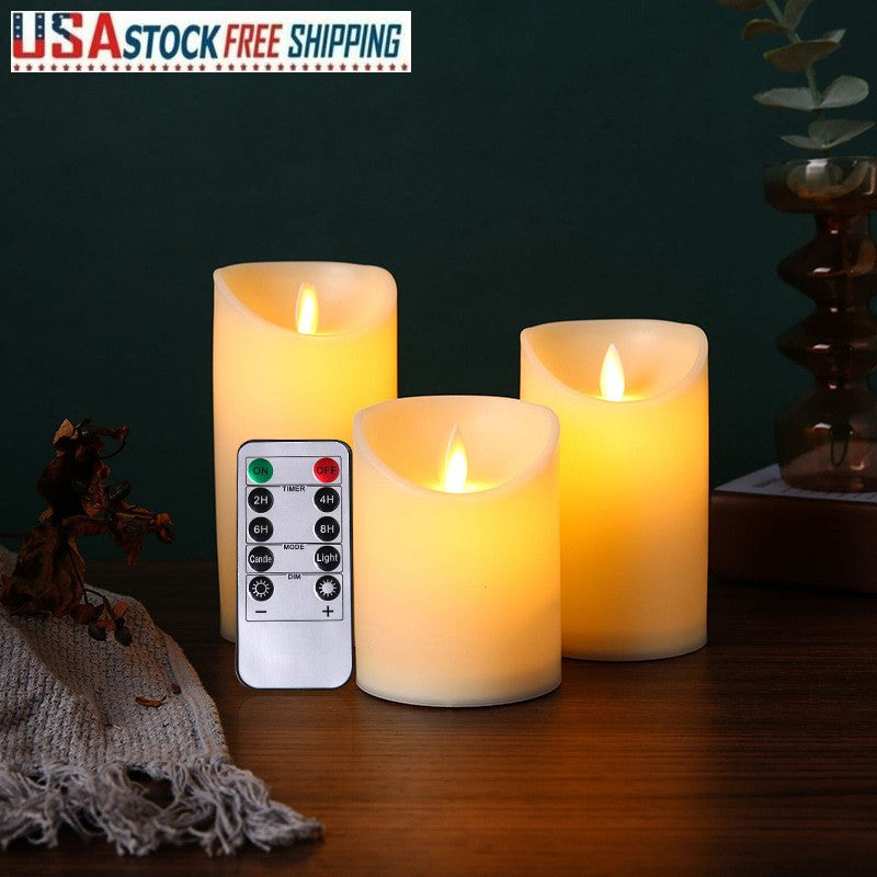 3 PCS Flameless Pillar Candle Flickering Moving Wick LED Candles Remote Control