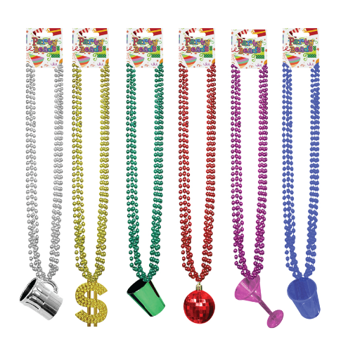 6pack 17inches Party Multi-Colored Beaded Necklaces 6 Assorted Designs