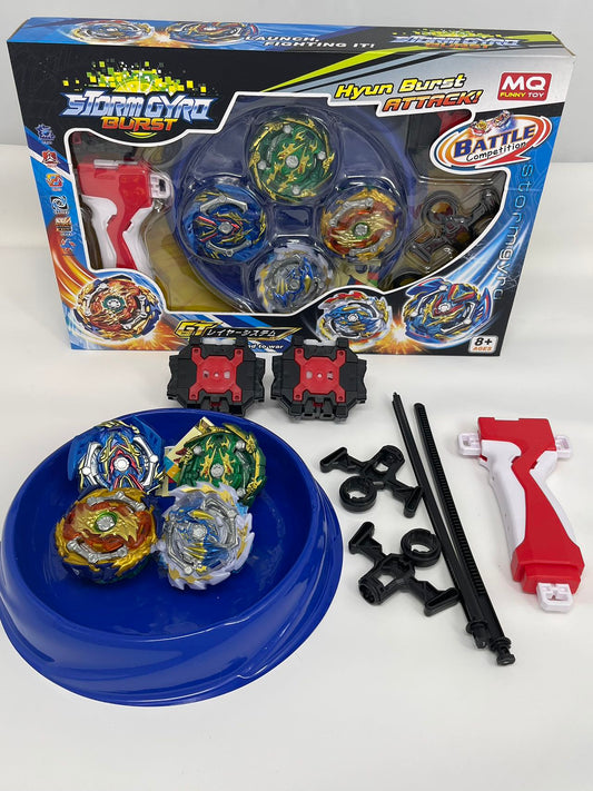 Storm Gyro Burst Gyrosope Toy Set 4in1 Battling Tops Burst Toy Game 4 Set Spinning Tops 2 Launchers Battle Gyro Battling Tops Set Great Birthday Gift for Children Kids Boys Ages 6+