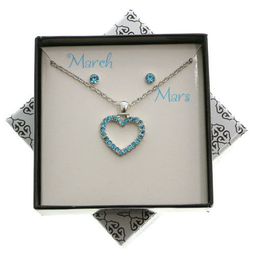 Necklace & Earring Set with' March' Birthstones