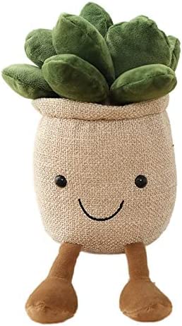 Cute Succulents Plush Toy, 9.8'' Potted Plant Stuffed Plush Pillow Decoration, Soft Fluffy Succulents Throw Pillow, Plush Toy Gift for Kids Girls (25cm/9.8inch, Khaki)