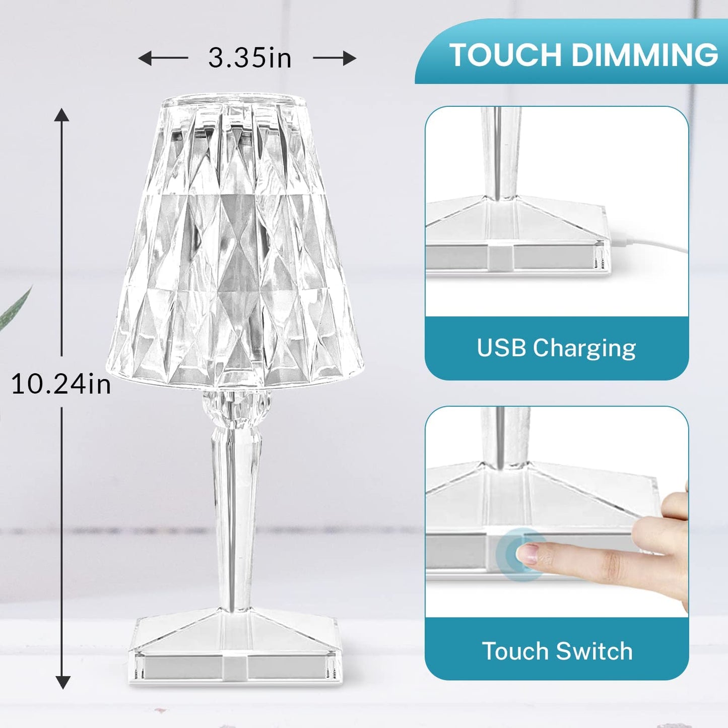 USB Rechargeable Crystal Diamond Table Lamp
