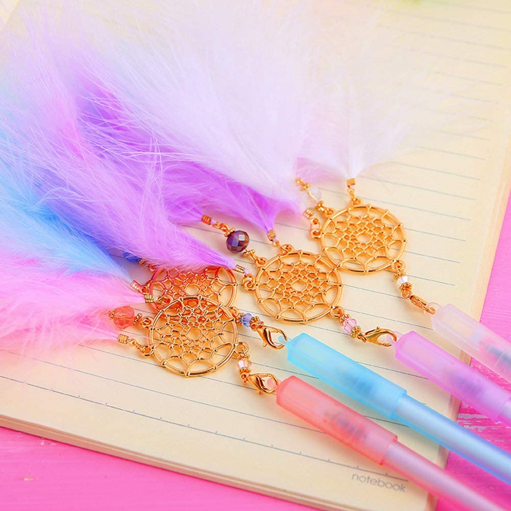 4pcs set Dreamcatcher Feather Pendant Gel Pen Black Pen Cute Teenage Creative Pendant Pen