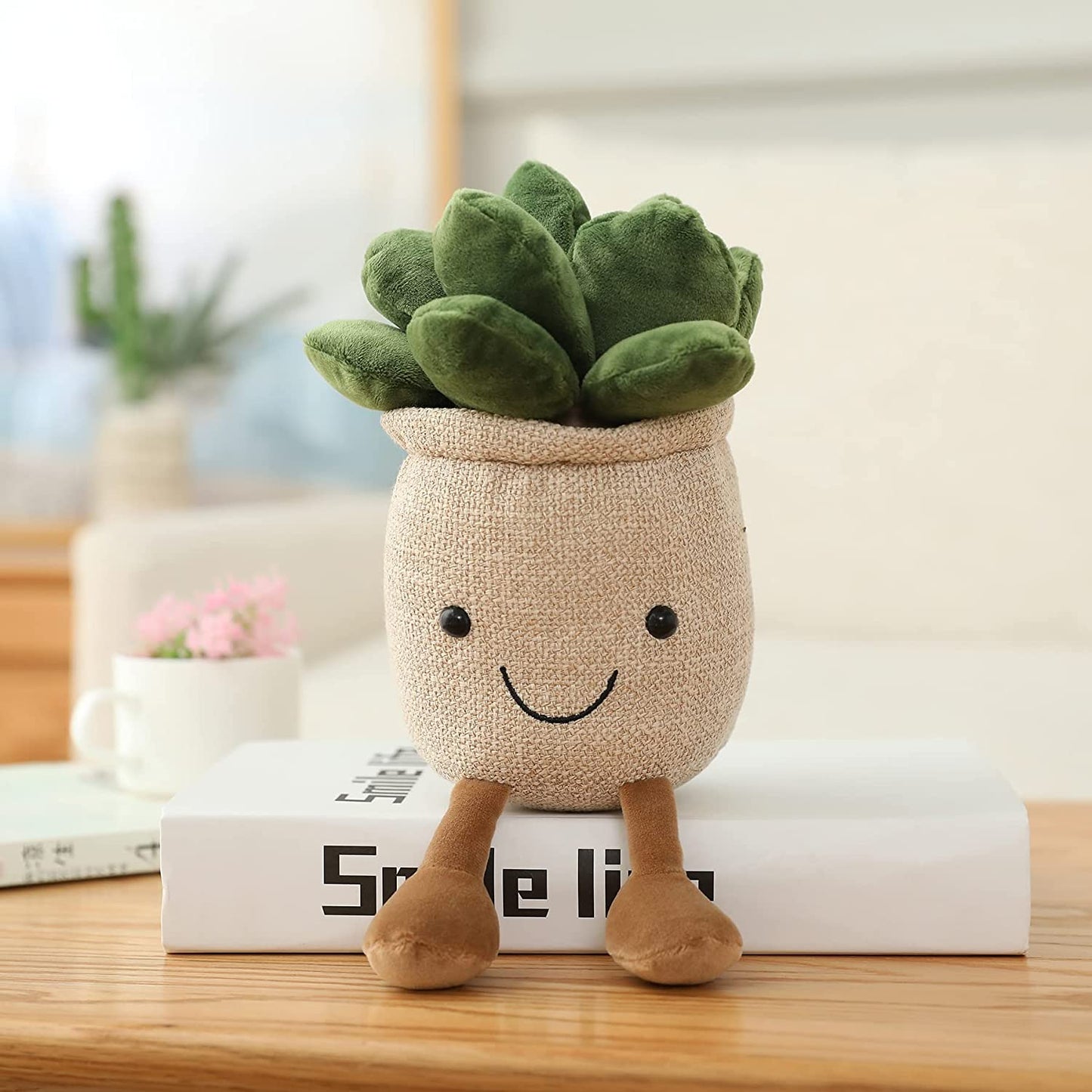 Cute Succulents Plush Toy, 9.8'' Potted Plant Stuffed Plush Pillow Decoration, Soft Fluffy Succulents Throw Pillow, Plush Toy Gift for Kids Girls (25cm/9.8inch, Khaki)