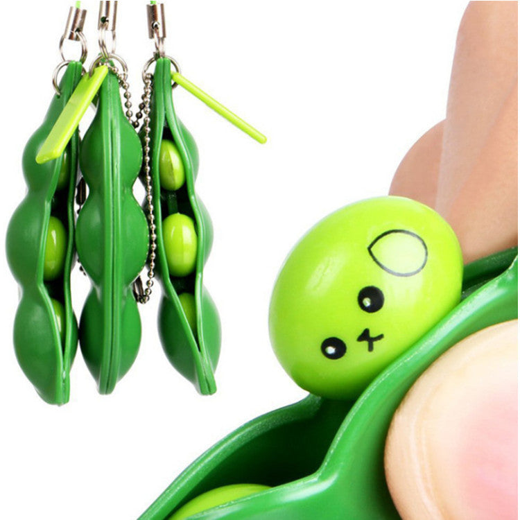 5/10PCS Stress Relief Toy: Edamame Pea Keychain - Perfect for Anxiety Relief! Extrusion Bean Pea Soybean Stress Relieving Chain Toy