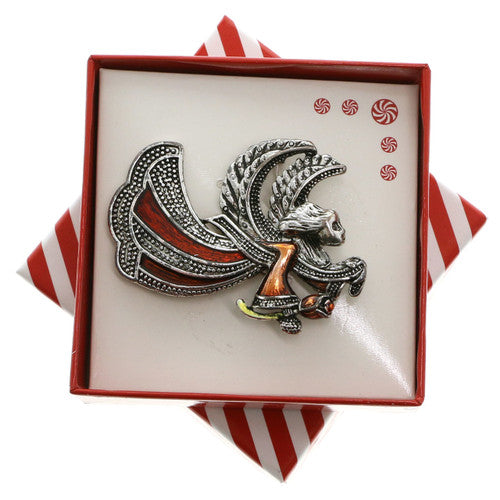 Angel pin holding a rose with gift box