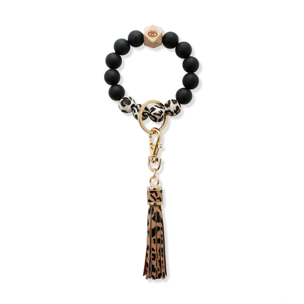 1pc Silicone Beads Wristlet Keychain Pendant Beaded Bracelet Bangle Keychain