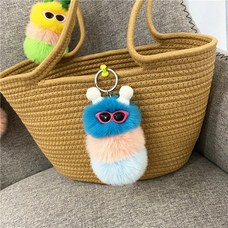 New Cute Caterpillar Key Chain Cartoon Plush Doll Bag Pendant Creative Car Key Chain Small Gift