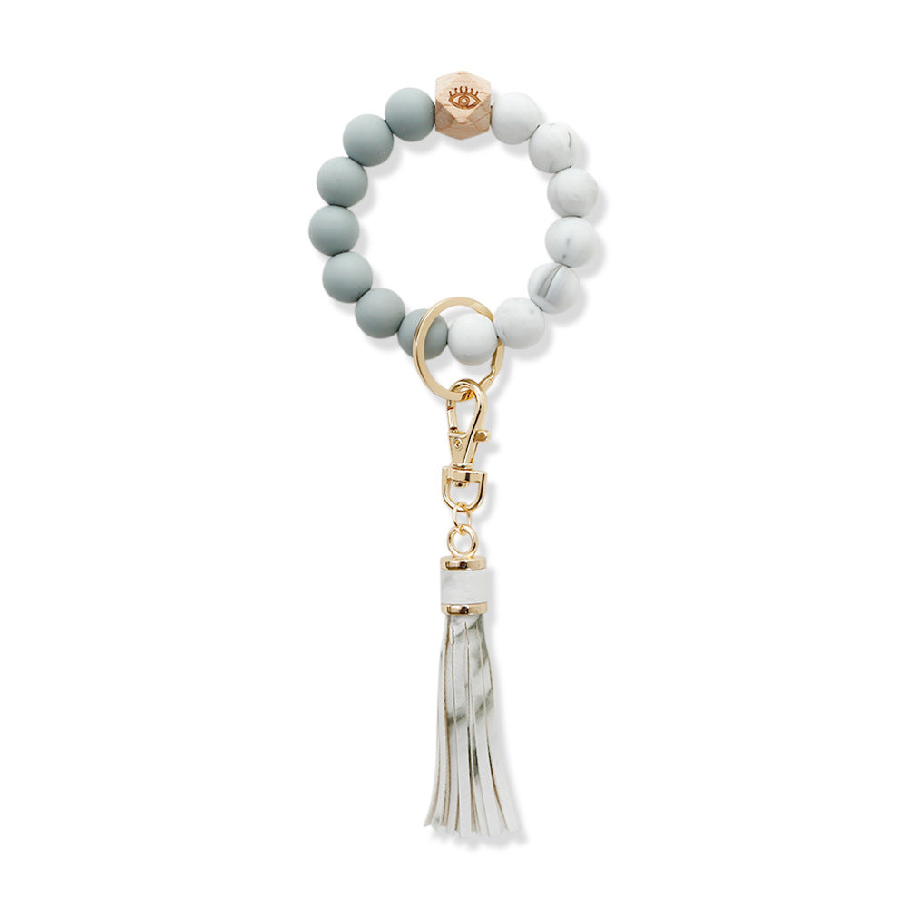 1pc Silicone Beads Wristlet Keychain Pendant Beaded Bracelet Bangle Keychain