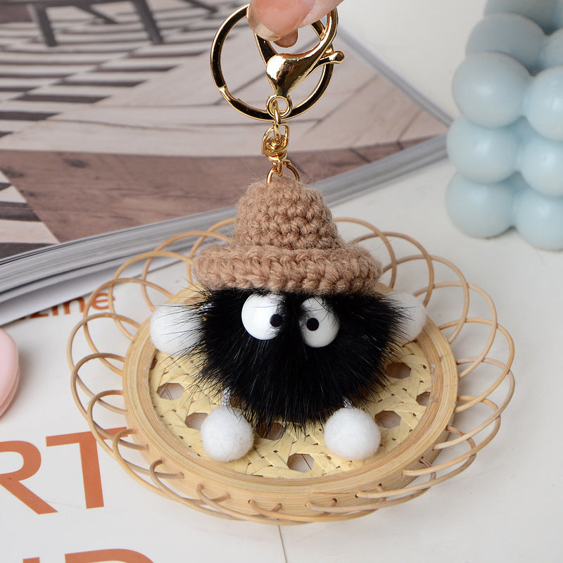 Lovely Small Briquettes Mink Fur Ball, Cute Elf Bag Ornaments, Portable Car Key Chain Mobile Phone Pendant