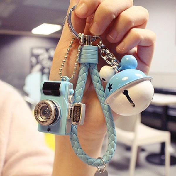 Creative Cute Camera Keychain Light up and Sound Bell Key Pendant Leica camera