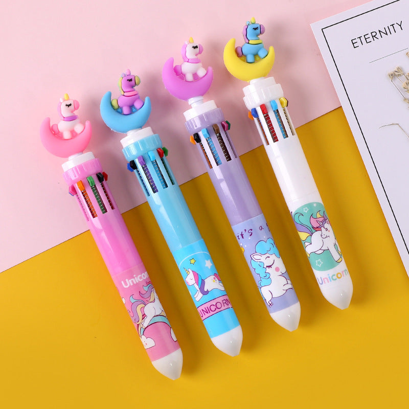 4pcs Creative 10 color ballpoint pen cartoon color gel pen student school supplies office stationery multicolor pen ballpoint pen